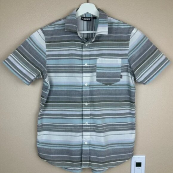 Vans Gray and Blue Casual Button Down Shirt - Picture 1 of 6